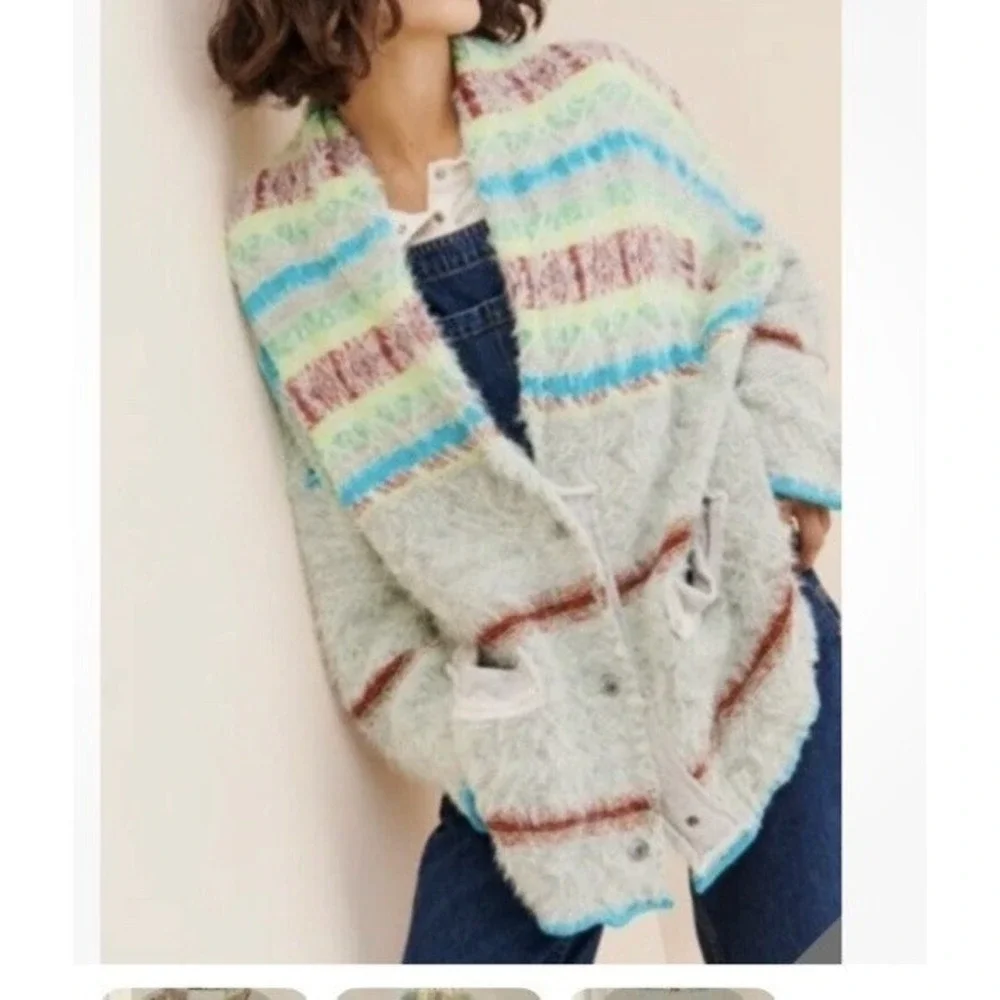 Free People Fair Weather Fuzzy Oversized‎ Women's Sweater Cardigan Size Small